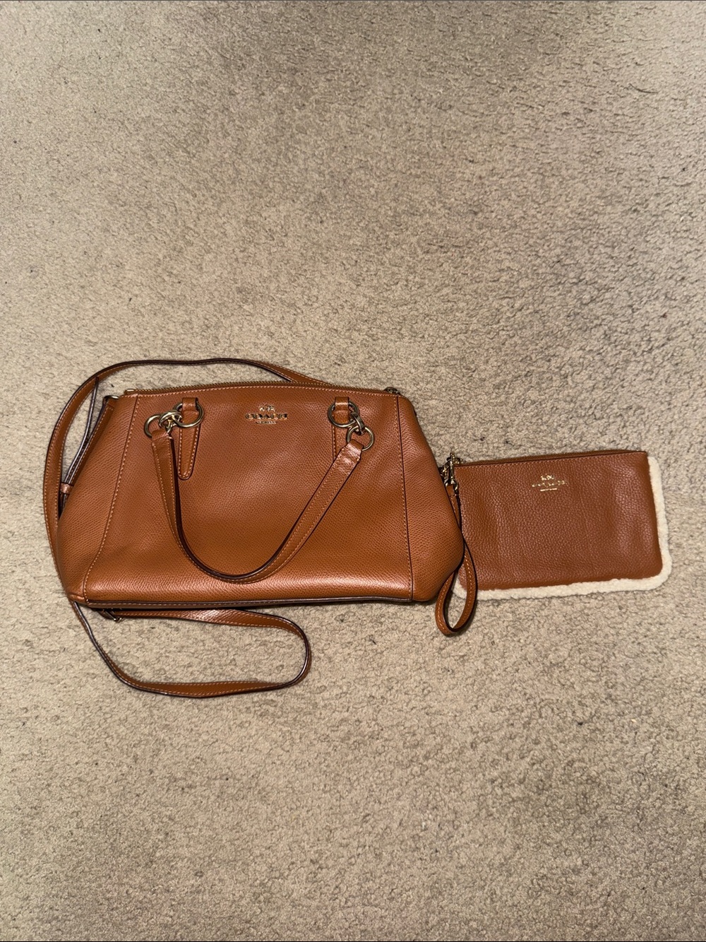 Coach Tan Leather Shoulder Bag with Matching Pouch
